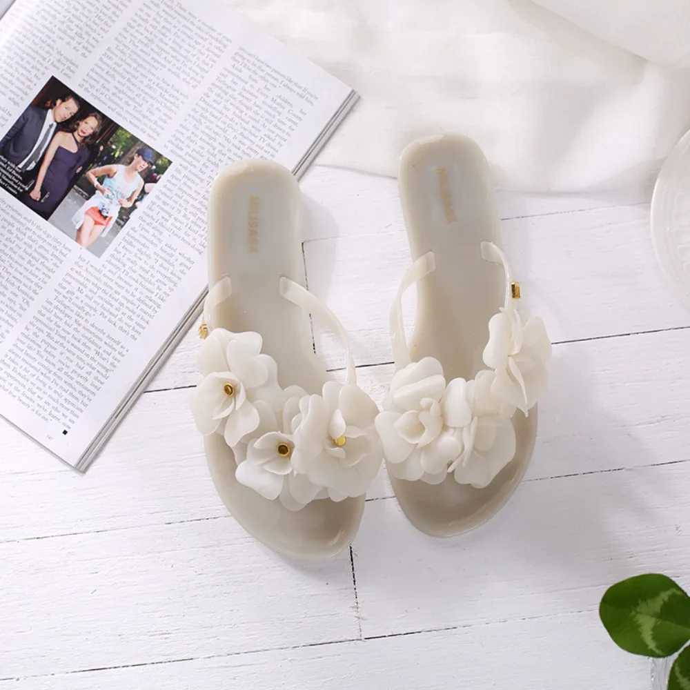 Flip Flops Wen Summer Flower Flip Flop Sandals Flat Bott Jelly Shoes Wens Flower Beach Shoes Flat Sandals Chanclas Y250306