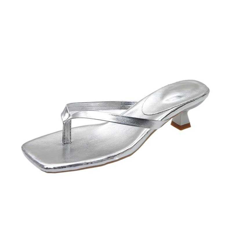 Warm Med Heel Pinc sandals with narrow straps and Kitten Heel Mes elegant flip cover for summer Y250306