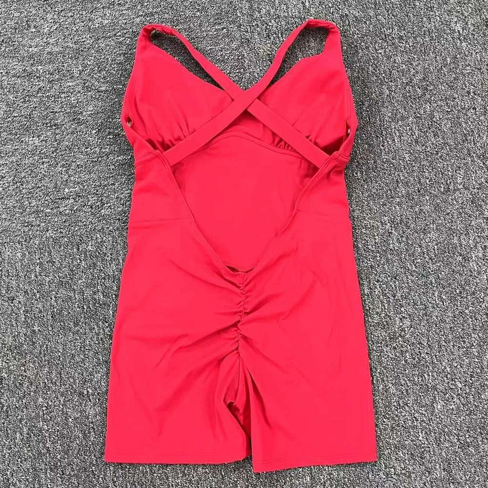 Pad Nylon Women Bodysuit Fiess Suede Yoga High Waist V Butt One-Piece Shorts Set Gym Sports Push Up Cycg Jumpsuit KLMY
