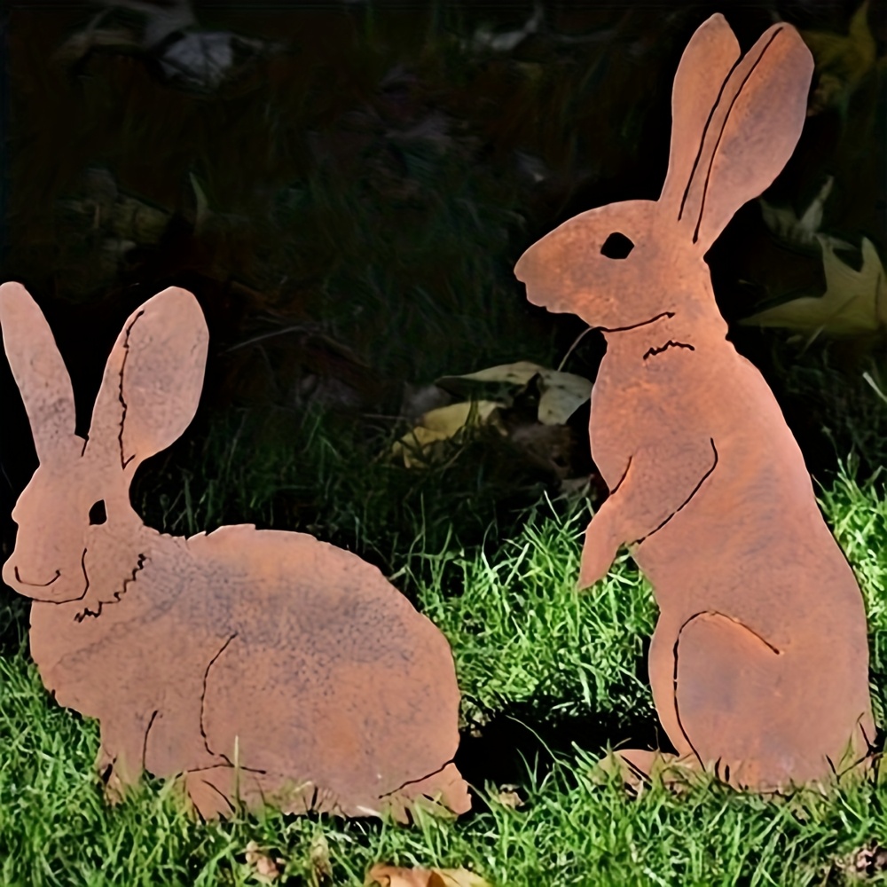 1 Piece Rustic Metal Rabbit Statue Vintage Rust Art Decorative Metal Rabbit Garden Stake Outdoor Patio Art Farmhouse Decorative Garden Ground Plugs Pe