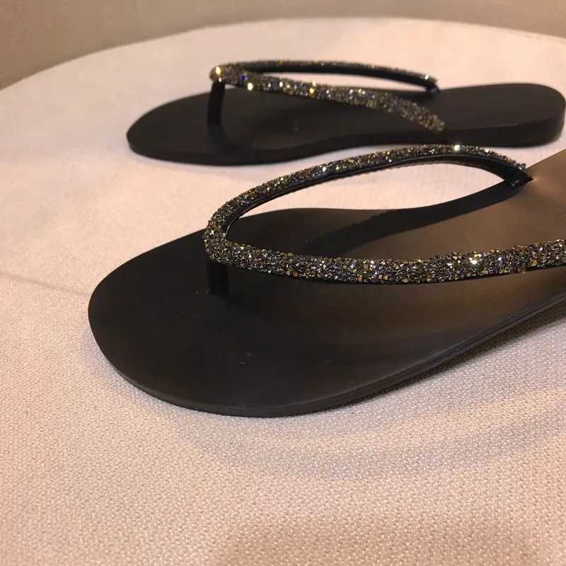 Five Shoes Low Ladies Slippers Glitter Slides Fi Square Toe Rubber Flip Flops Summer s Wan 2025 Jelly Luxury Soft Y250306