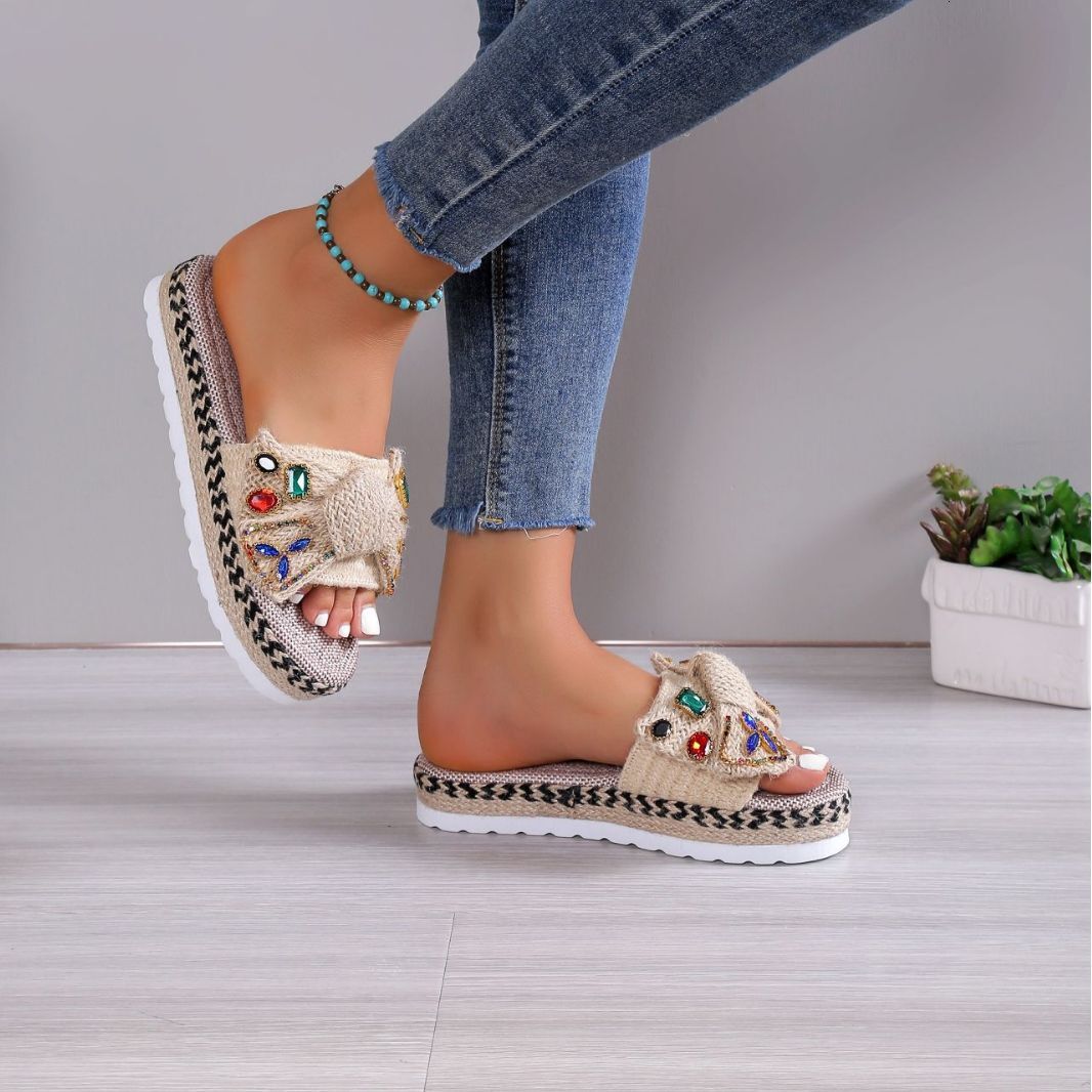 Summer New Thick Bottom 2025 Beach Style Large Size Ins Bow Women's Cool Sandals ddmykukumalu