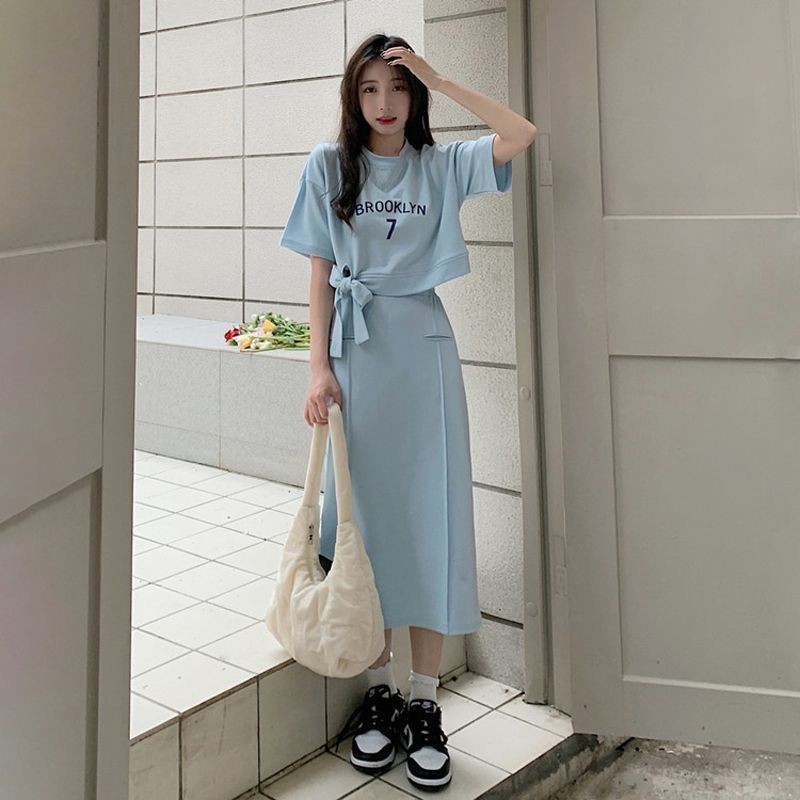 L3150 Short-sleeved skirt suit 2025 summer campus style Japanese temperament sweet girl T-shirt skirt women's two-piece suit