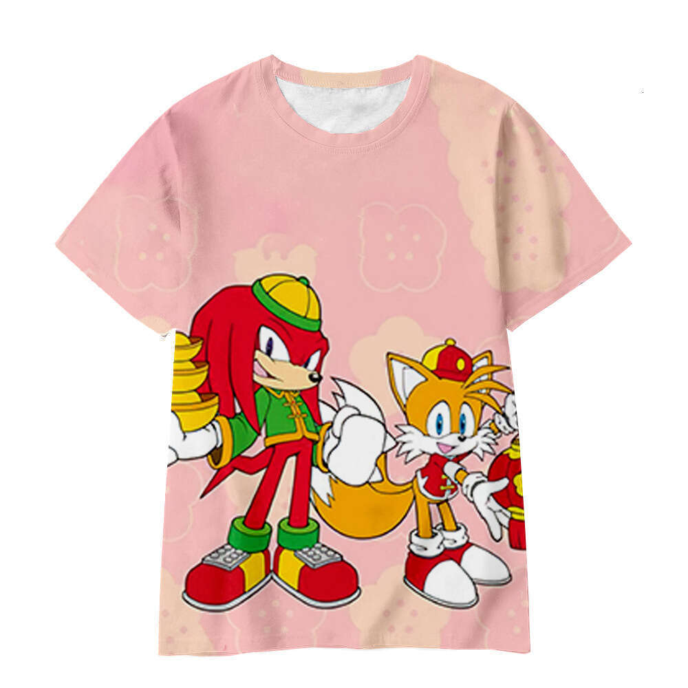 sports short sleeved animated Sonic 3D digital printed children's T-shirt 2025 new style chic and elegant clothing