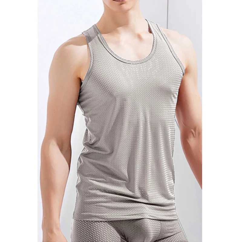 Men Ice Silk Vest Summer Sleeveless T Shirts Quick-Drying Mesh Tops Male Thin Breathable Tank Top Singlet Casual Sport ShirtT250318
