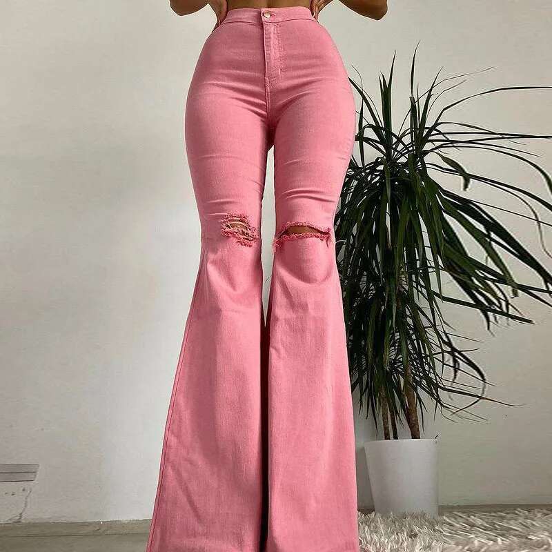 2023 Spring Summer Flare Pants For Woman Ripped Raw Edge Flared Women's Jeans Butt-Lifting High Waisted Denim Trousers