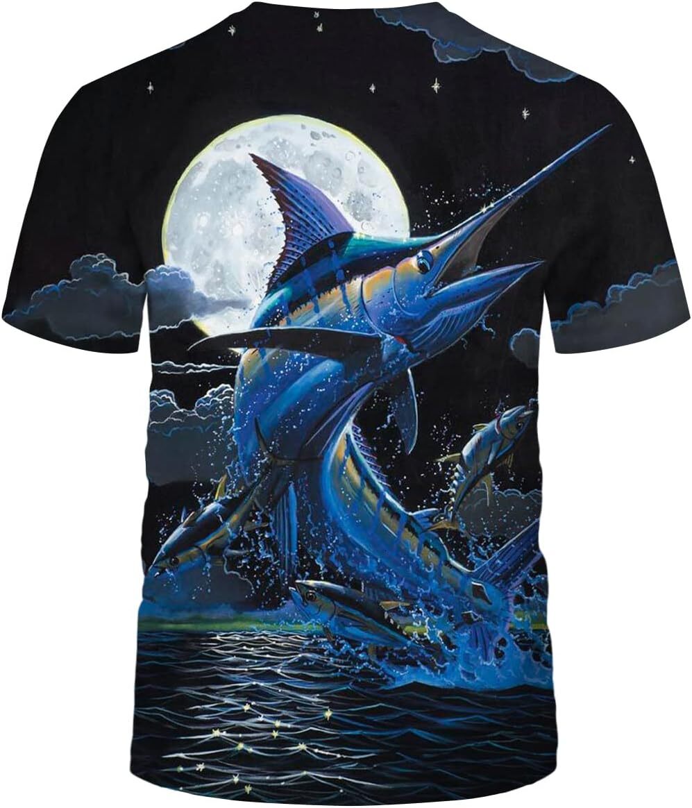 Mens T shirt Mens Fish 3D Print Novelty Crew Neck Short Sleeve tee Casual tops summer clothes animal print
