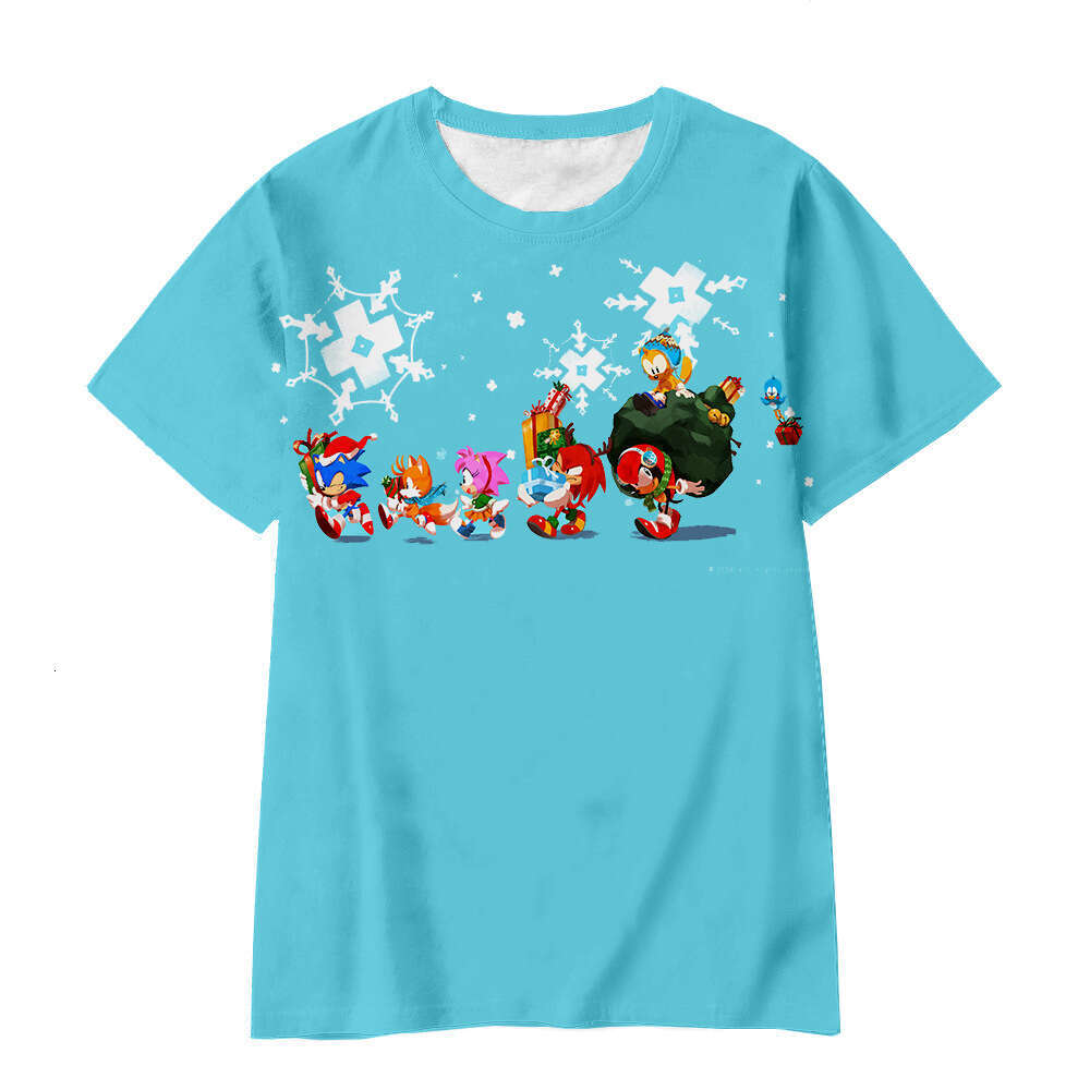 sports short sleeved animated Sonic 3D digital printed children's T-shirt 2025 new style chic and elegant clothing