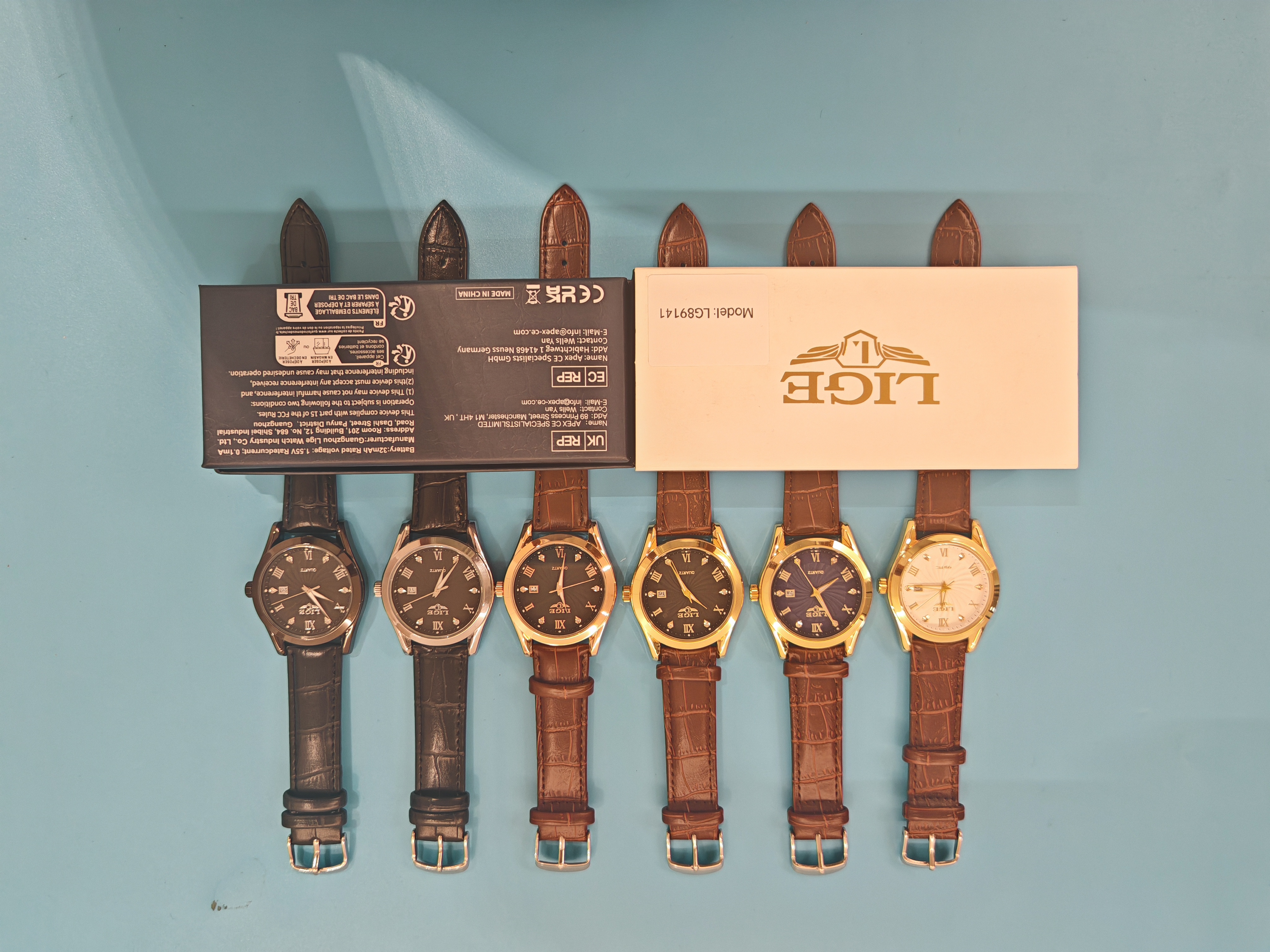 LIGE's new minimalist men's waterproof calendar, night light multifunctional quartz leather strap watch, holiday gift