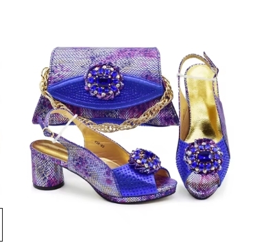 New Design Nigerian Wedding Matching Shoe and Bag Luxury Italian Shoes and Bag Set for Women High Heels Pumps with Rhinestone