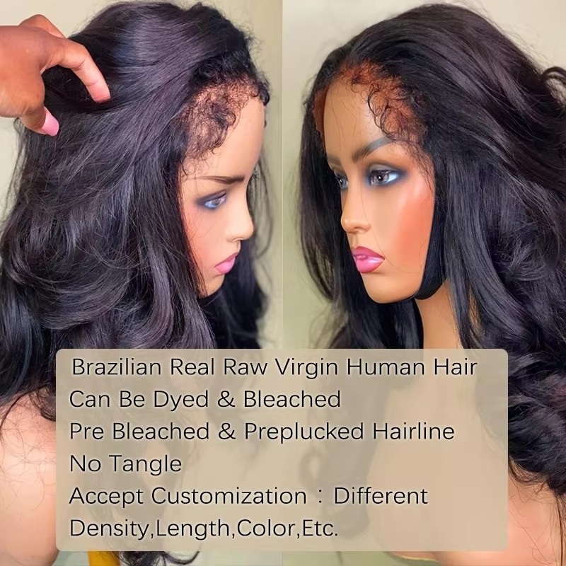 4C Curly Hairline Edge brazilian Hair full lace Wigs Body Wave 360 Lace Frontal Wigs with Curly Baby Hair 180% Glueless Lace Front Human Hair Wigs