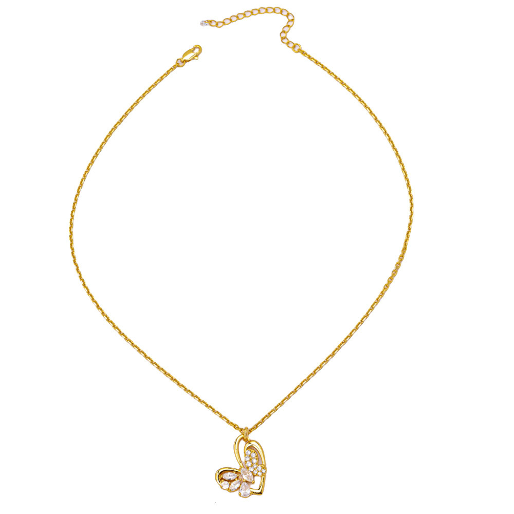 Original Design Hollow Irregular Heart Full Diamond Butterfly Pendant Fashion Necklace Collar Female