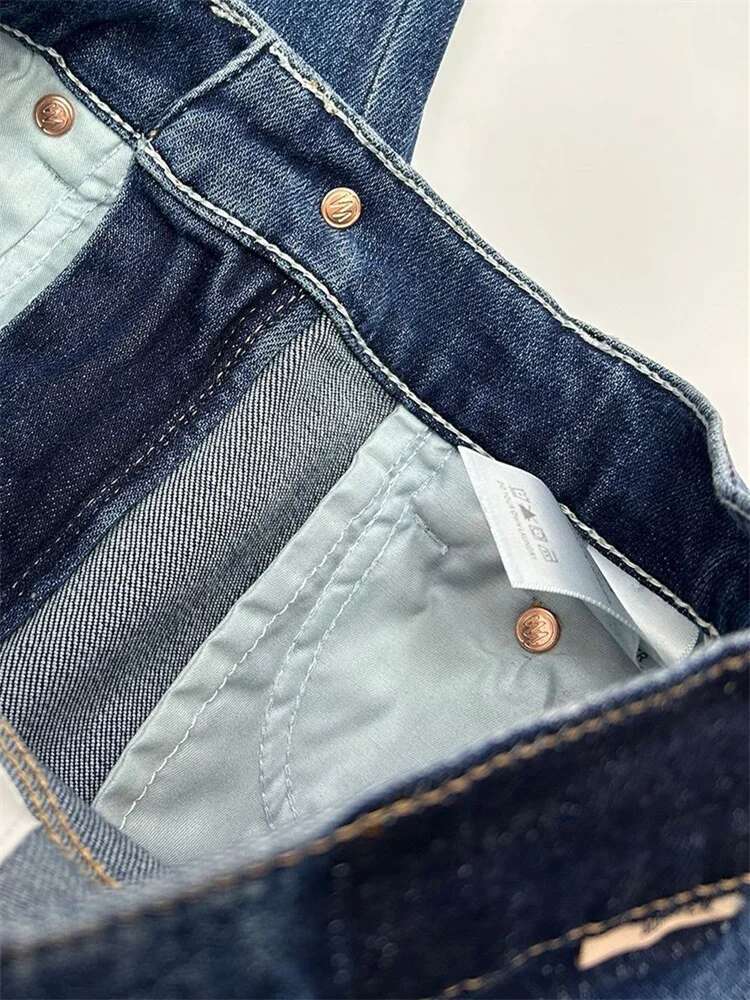 Women Dark Blue Jeans Elastic High Waisted Female Straight Wide Leg Denim Pants Versatile 2025 Spring New