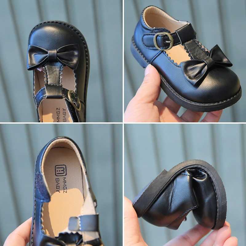 Girls Mary Janes Ruffles Bowknot Lovely Beautiful Kids Leather Shoes Four Colors 21-30 Toddler Black Beige Fashion Kids ShoeT250306