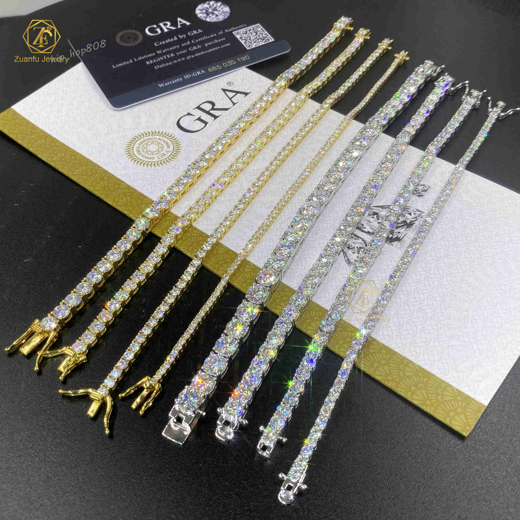 Custom Rapper Moissanite Bracelet Clustered Clasp 2mm 3mm 4mm 5mm 6.5mm Diamond Iced Out Moissanite Bracelet Bangle for Couple