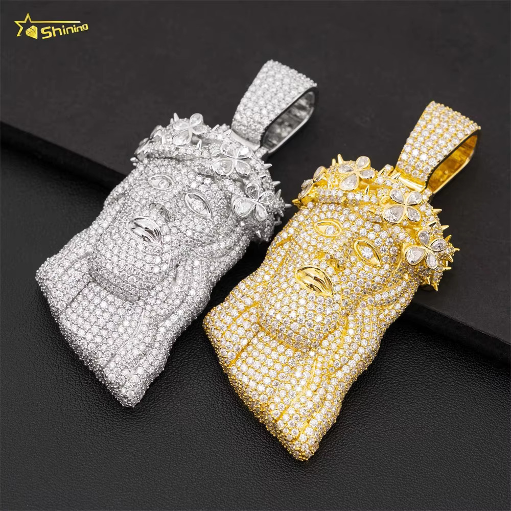Hip Hop Jesus Head Gold Plated 925 Silver Moissanite Diamond Pave Fully Men Custom Iced Out Pendants