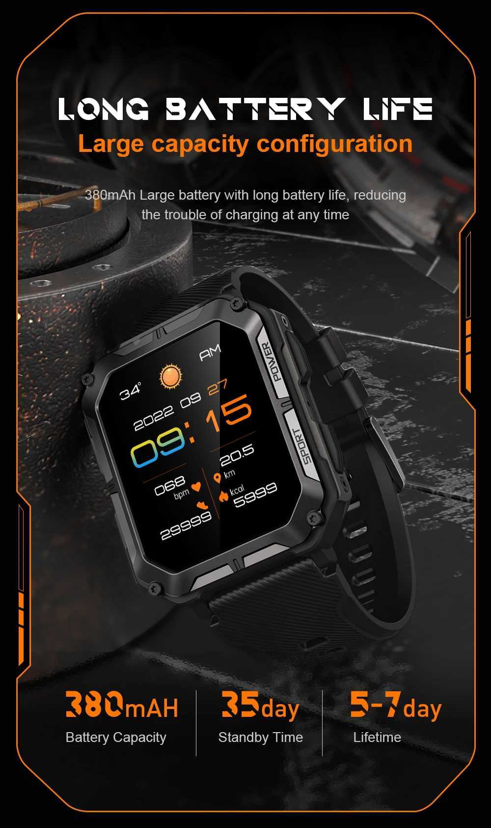CUBOT C20 Pro SmartWatch 1.83-inch IP68 Waterproof Sport Watch for Men Heart Rate Fitness Tracker 24H Health Monitor Phone Call O250306