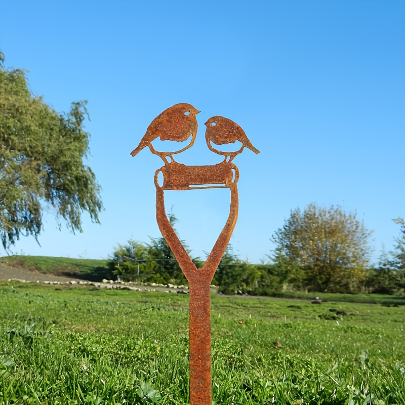 1 Piece Rustic Mockingbird Statue on Shovel Handle Rustic Mockingbird Garden Art Decor Gardener Gift Valentine's Day Easter Mother's Day Gif