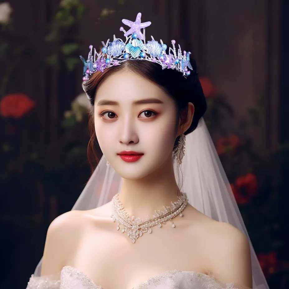 KMVEXO Mermaid Crown Halloween Ocean Style Costume Seashell Starfish Hair Accessories for Wen Girls Birthday Party Tiaras X250306