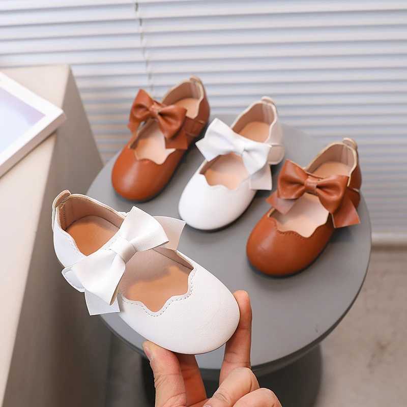 Girls Princess Shoes Brown White Bowknot Lovely Shallow Children Flat Shoes Sweet Four Seasons 21-30 Light Kids Mary JanesT250306