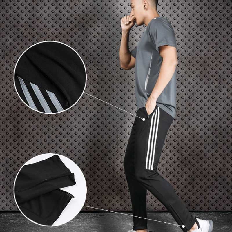 Quick drying mens sports soccer training pants with zippered pockets running and jogging pants T250306