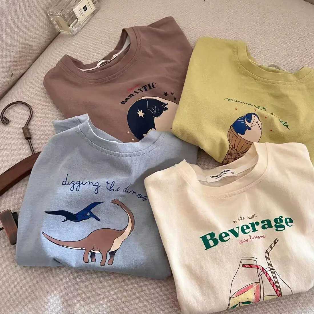 Kids Casual Loose Clothes New Child Short Sleeve Tops Round Neck Base Shirt Pure Cotton Tops Baby Clothing Dinosaur Print Tees T250603