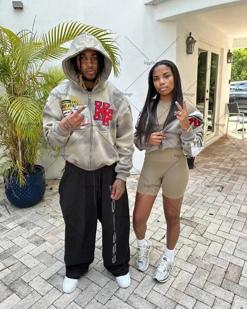 Y2k Autumn Retro Patchwork Letter Hoodie American Colorful High Street Hip-hop Casual Oversize Sweatshirt Zip Up Hoodie 250305
