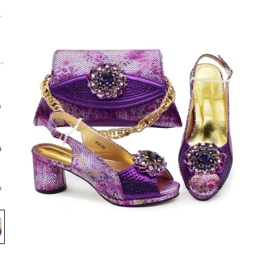 New Design Nigerian Wedding Matching Shoe and Bag Luxury Italian Shoes and Bag Set for Women High Heels Pumps with Rhinestone
