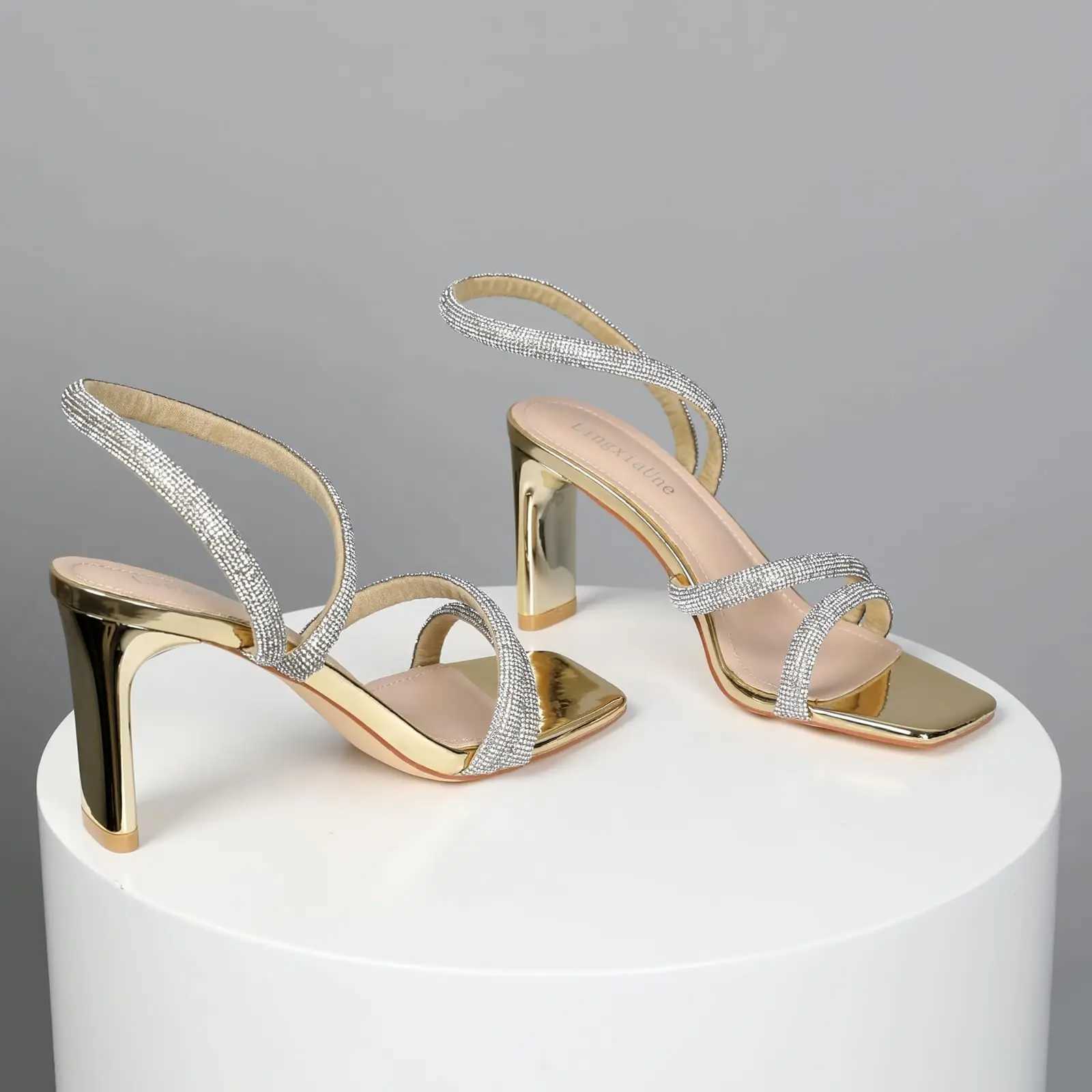 Gold/sier square-toe h rhine sandals. Sexy open toe elegant and stylish for pr or summer. Y250306