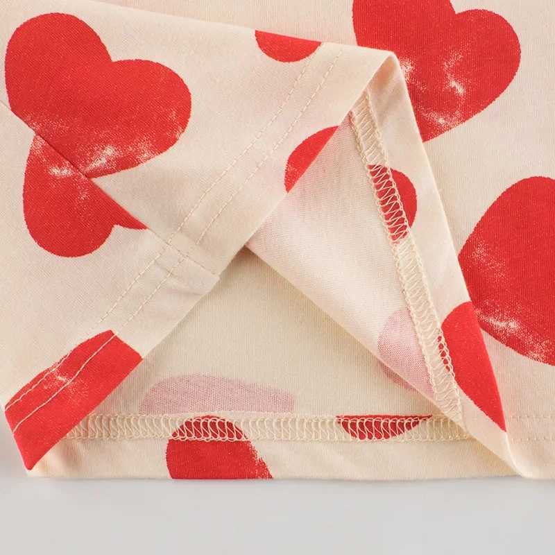2-8T Heart Print Girls T Shirt Summer Toddler Kid Baby Clothes Short Sleeve Cotton Tshirt Childrens Cute Tee Top Infant OutfitT250306