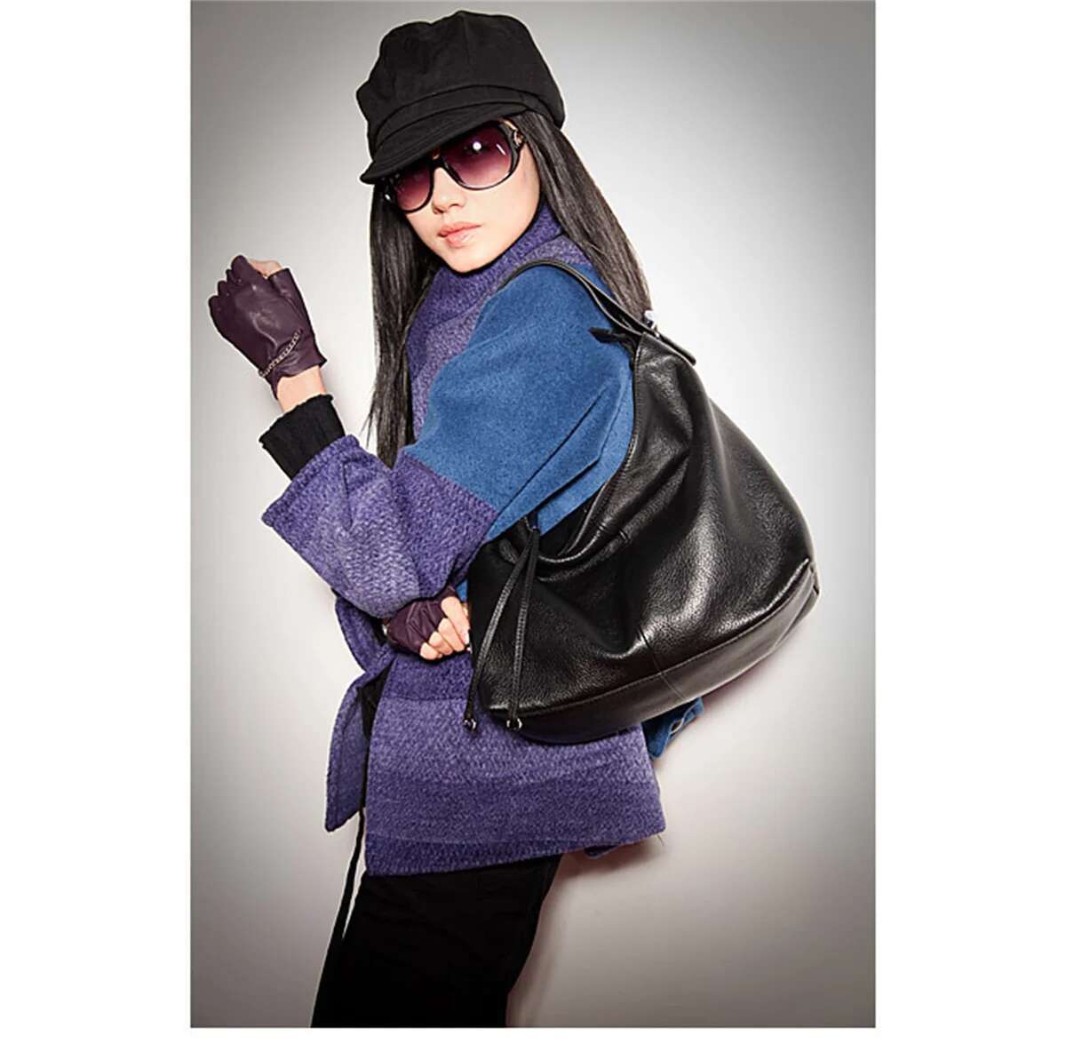 Zency 100% Genuine Large Women Top Handle Shoulder Tote Handbag Purse Black Leather Hobo Bag Underarm Zipper Bags