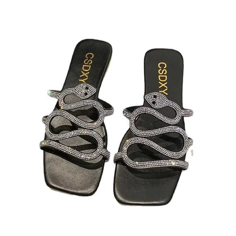 2024 Summer New Large Size Wens Sandals Snake Rhine Flat Slippers N-slip Comfortable Wens Shoes Womens Sandals Y250306