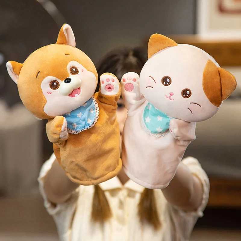 Free shipping Stuffed Plush Animals Hand Finger Story Puppet Kawaii Dolls Educational Toys Cat Deer Panda Shiba Inu Birthday Gift