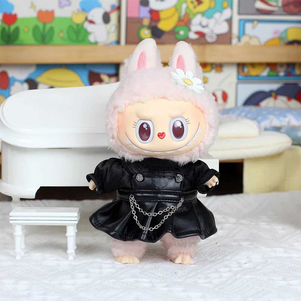 For labubu Cool leather Jacket Dress Fashion Mini Plush Doll Clothes Outfit Accessories for Labubu Idol Skirt Clothing GiftT250307