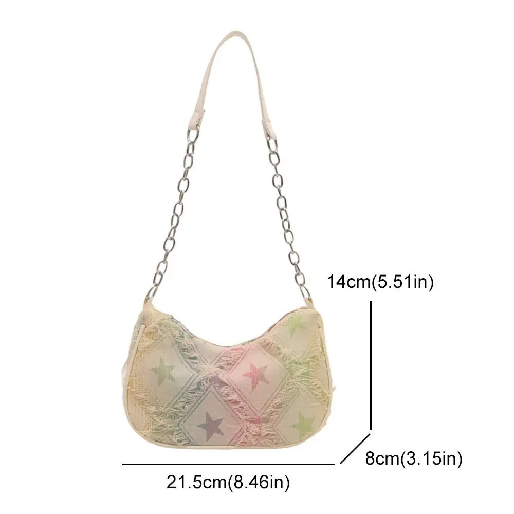 Trendy Single Shoulder Bag Vintage Y2k Denim Underarm Bag Star Korean Womens Handbag Female 250306
