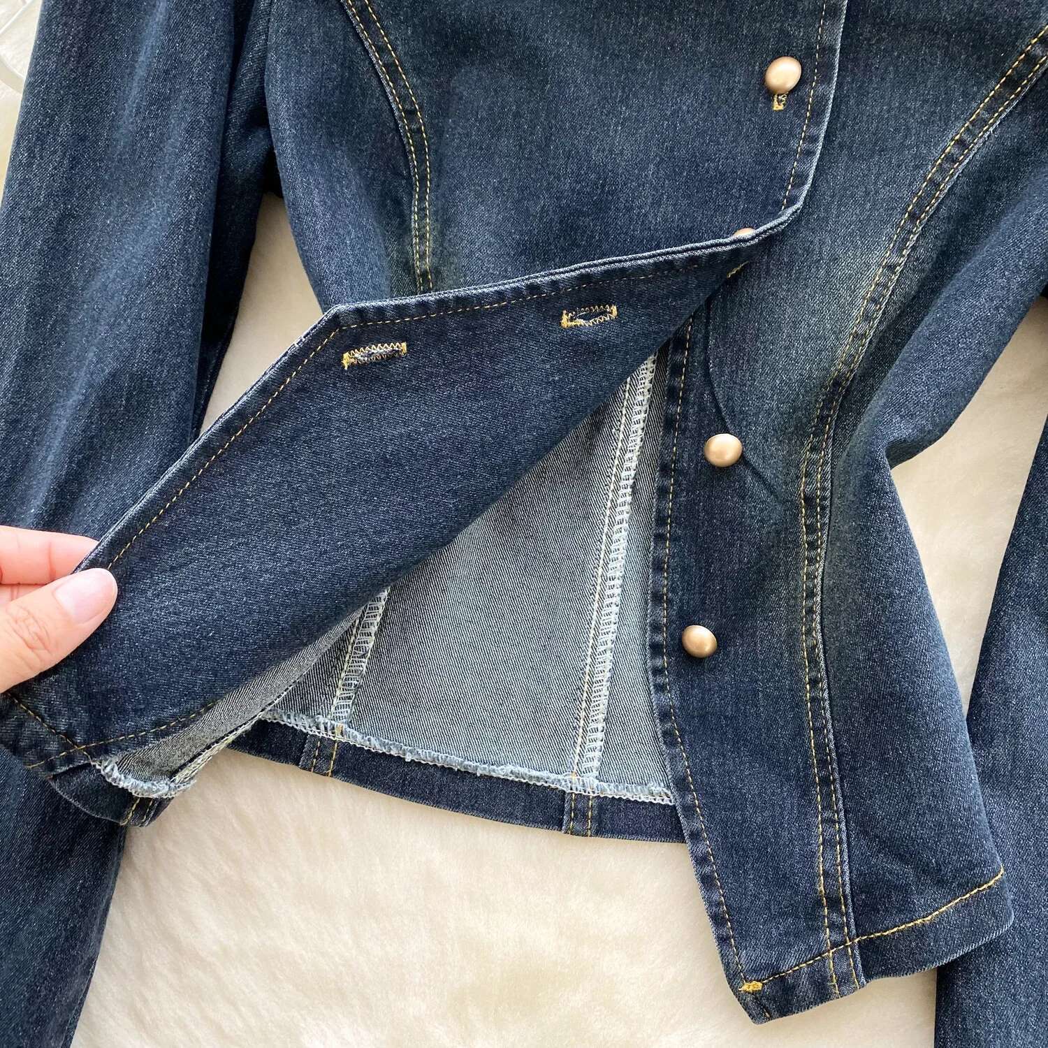 Spring Woman 2025 Sets Long Sleeve Bow Single Breasted Jacket + High Waist Straight Wide Leg Jeans New Denim Suit