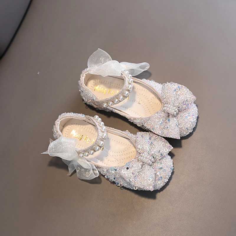 Toddler Girls Princess Shoes Sequins Lace Bowknot 21-36 Children Mary Janes Three Colors Luxury Trendy Party Kids Shoes FlatsT250306