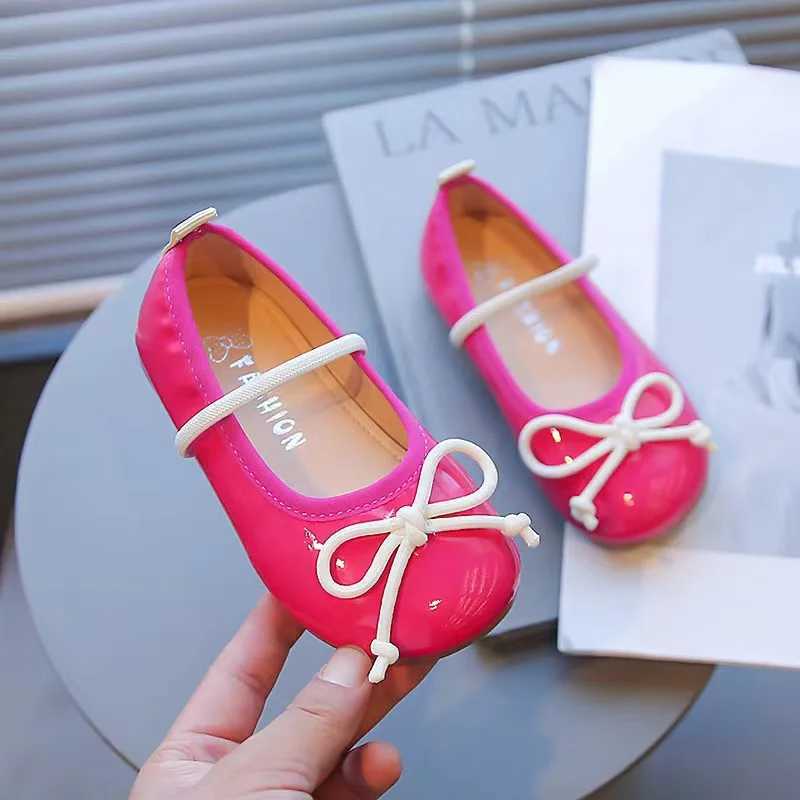 Girls Flat Shoes Jelly Color Cute Bowknot Leather Shoes Kids Soft bottom Princess Single Shoes for Children Rose Green YellowT250306