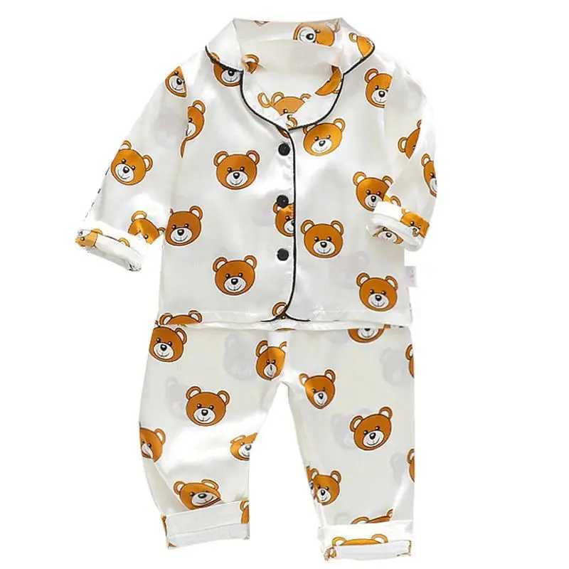 Boys and girls 0-4-year-old Pajama suit new spring and autumn silk long sleeve trousers Pajama suit comfortable home clothes M250306