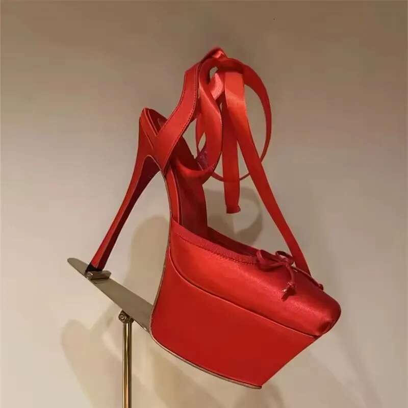 Brand High Heeled Platform Shoes Fashion Woman's Square Toe Thick Bottom Butterfly-Knot Pumps Women Dance Sandals