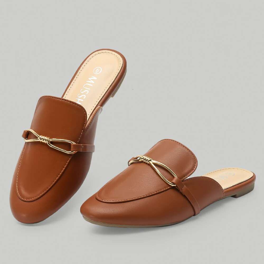 Mules Comfortable Pointed Toe for Women Slip-on Slides Backless Flat with Buckle Autumn Spring Summer Loafer