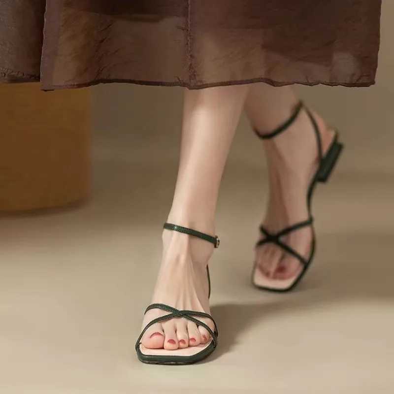 Designer Summer Gladiator Wan Sandals Open Toe Narrow Band Low Heel Ladies Outdoor Beach Vai Sandals Y250306