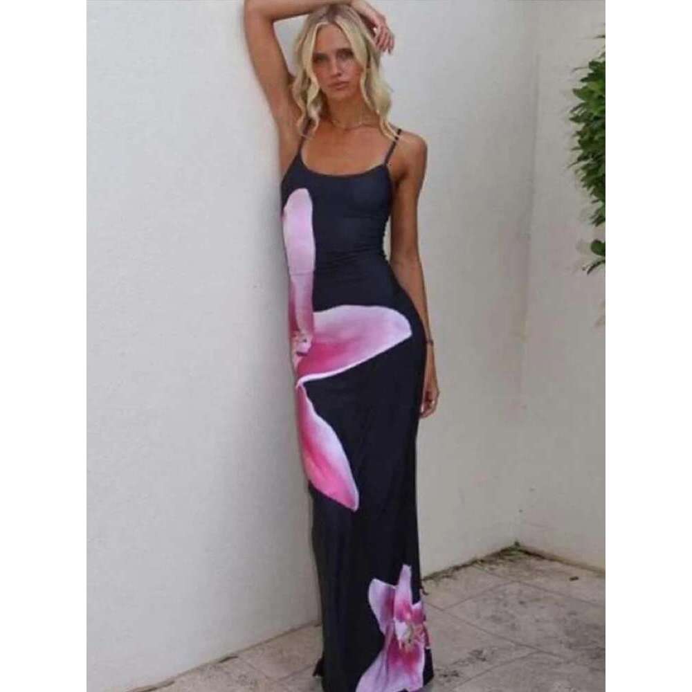 Sexy Party Maxi For Women Summer Fashion Print Sleeveless Backless Bodycon Simple Dresses Casual Club Elegant Strap Dress KLMY