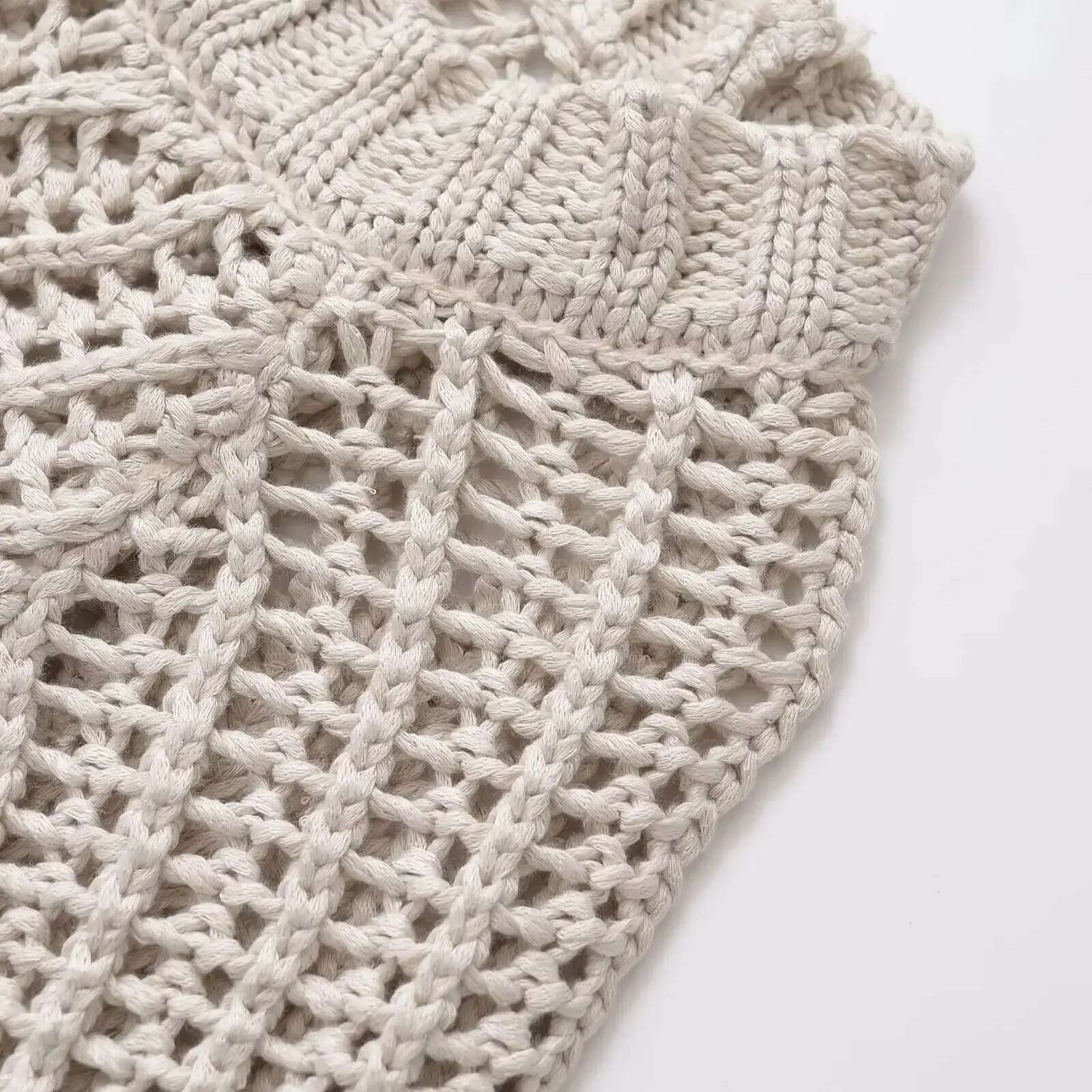 TRAF Hollow Out Knit Autumn Sweater For Transparent Short Top Beach Pullover Women Clothing 2142116