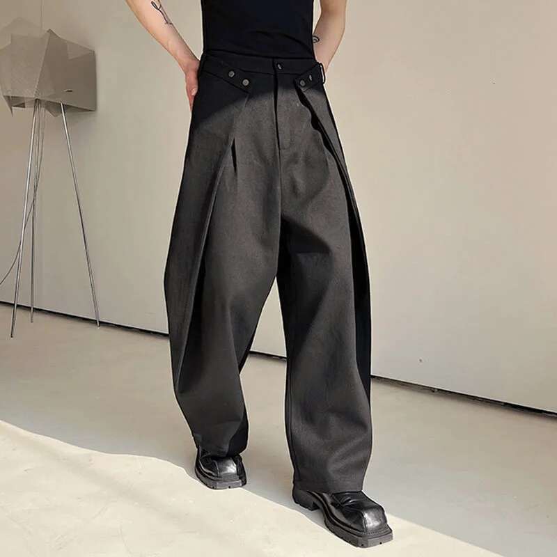 IEFB Men's Trousers Cut Loose Wide Leg Jeans New Solid Color Patchwork Baggy Denim Pants Korean Fashion Street 9A7433