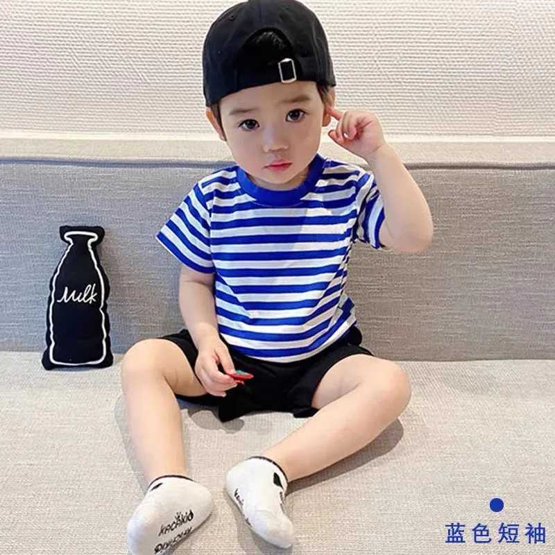 Baby clothes Tshirt Summer Childrens Boys Cotton Fashion Short-sleeved Stripe T-shirt Kids Boy Girl TopsT250306