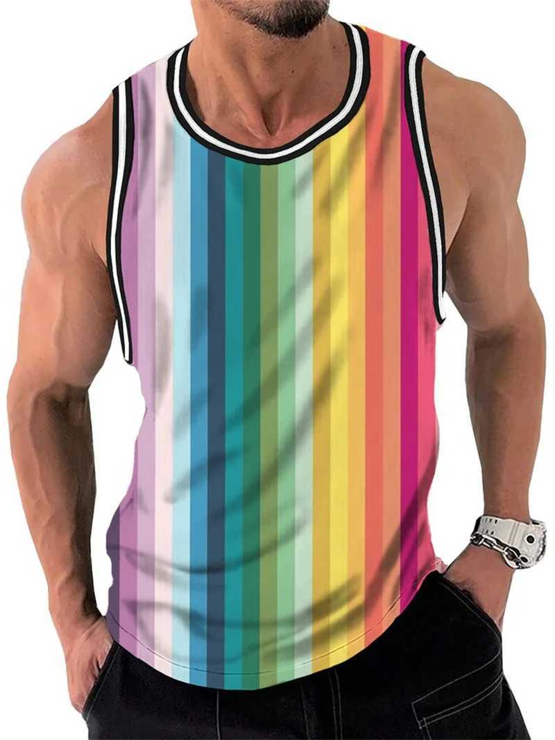 Vintage Striped Graphic Tank Tops For Men Fashion Casual Summer Sleeveless 3D Printed Vest Loose Crew Neck Quick Dry Sports TeesT250318