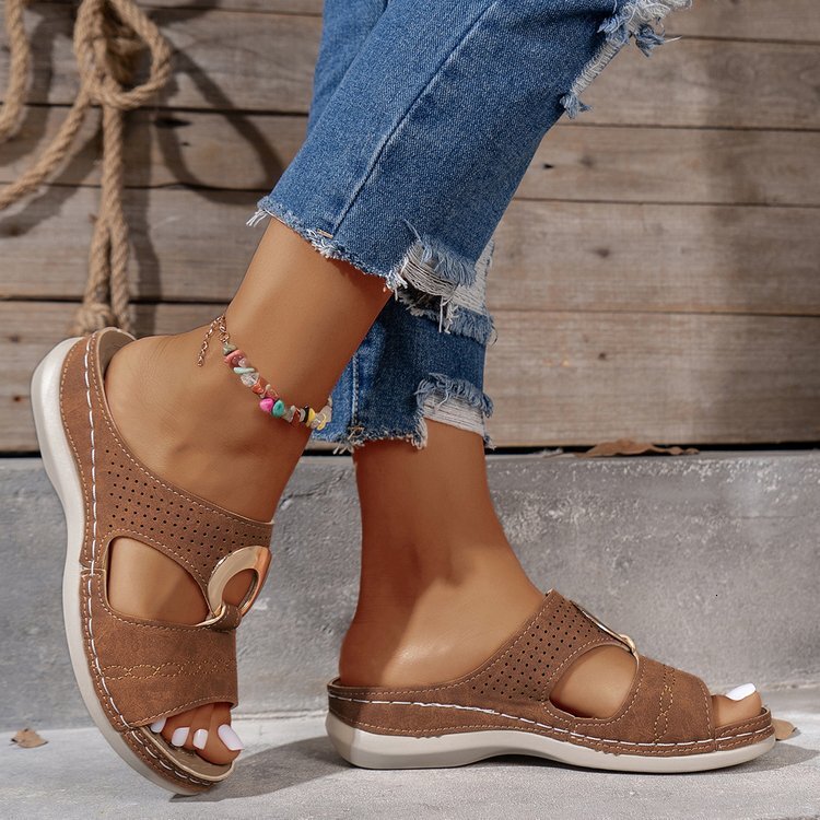 Large size Wind Fish Mouth Thick Bottom Slope Heel Slippers 2025 Summer One Word Strap Beach Women's Shoes #ddmykukumalu