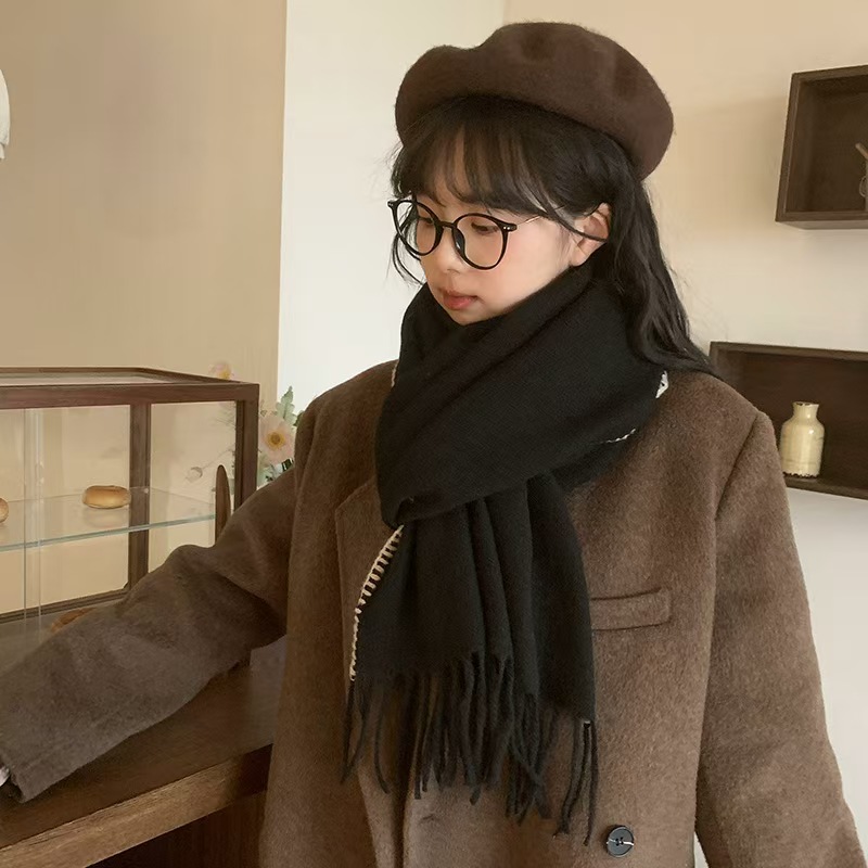 K061 Girly sand beige 2024 new scarf for women winter versatile commuting imitation cashmere scarf Korean version tassel neck scarf