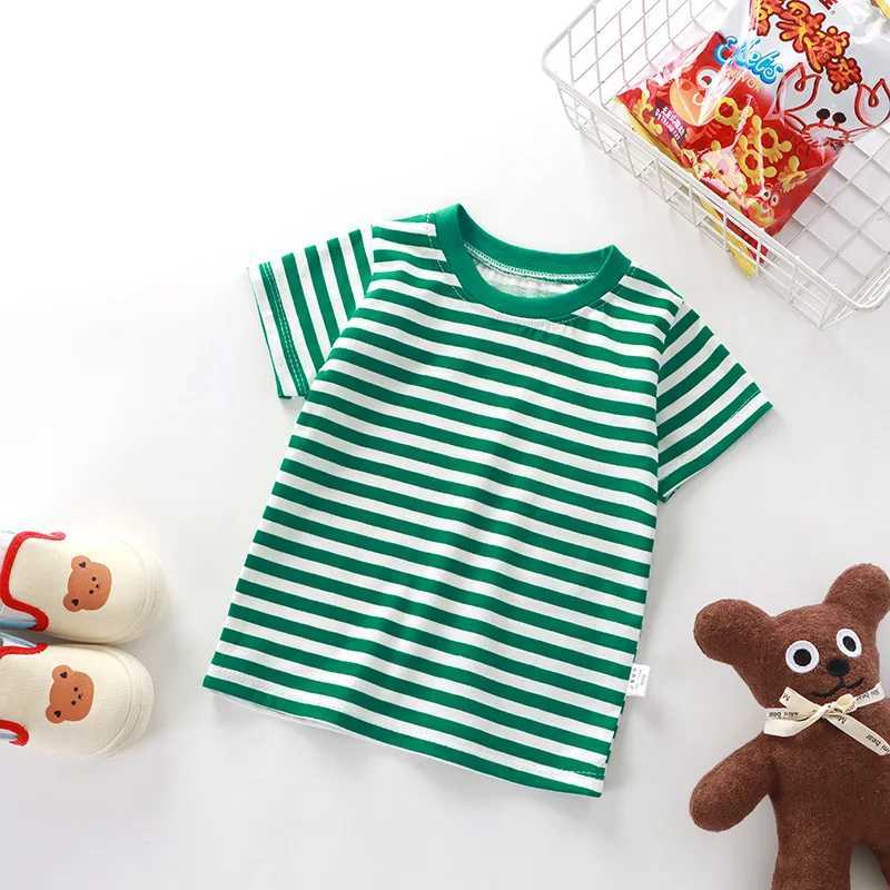 Childrens Short-Sleeved Tees Boys Girls 2024 Summer New Striped T-Shirt Baby Bottoming Shirt Casual Clothes Kids Tops 1-7YearsT250306